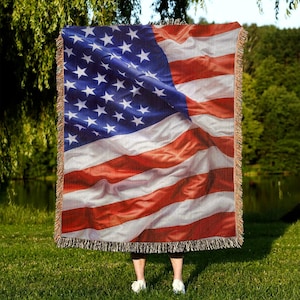 American Flag Woven Blanket: 100% Cotton Throw, Patriotic Decor
