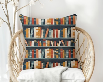 Library Books Pillow: Double-Sided Book Lover Decor
