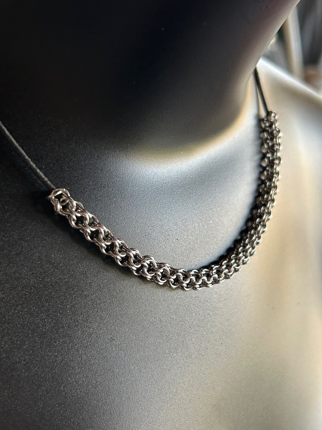 Chainmail Necklace With Leather Strap - Etsy