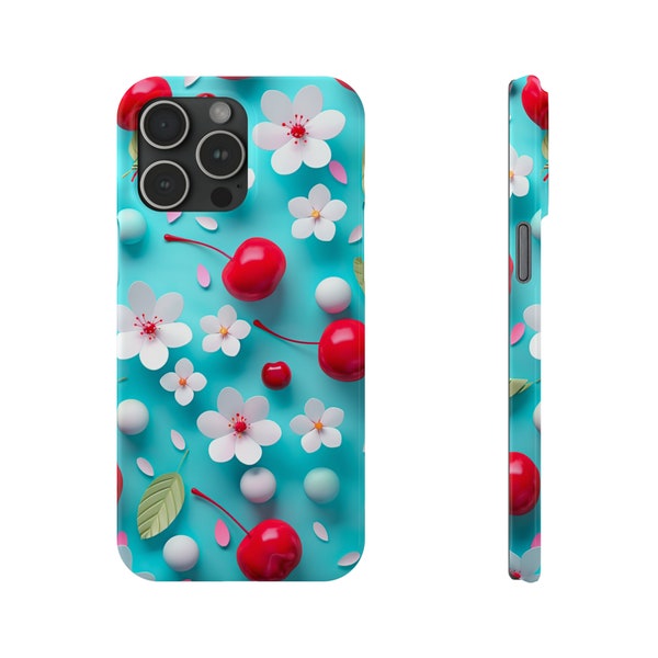 Summer Cherries Ultra-Slim No Rim 3D Illusion iPhone Case - Coquette Vibrance, Artful Durability, glossy premium finish