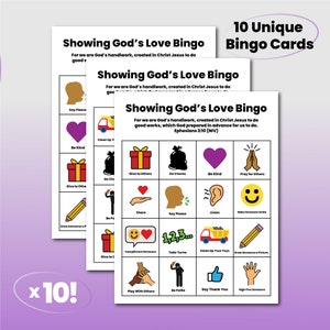 Bingo Cards Showing God's Love Sunday School Activity Kids Church Activity Digital Download Printable image 2