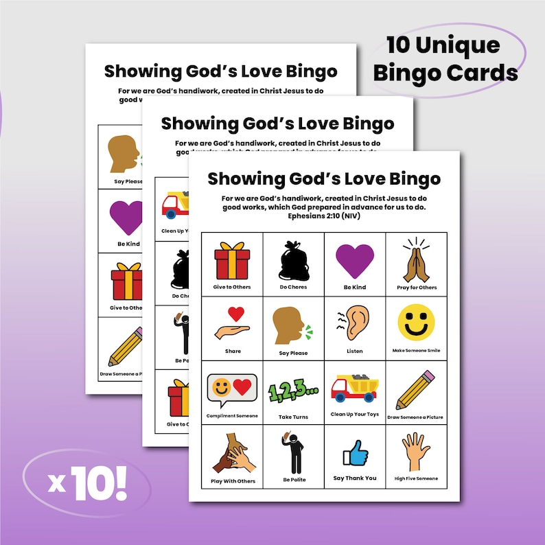 Bingo Cards Showing God's Love Sunday School Activity Kids Church Activity Digital Download Printable image 2