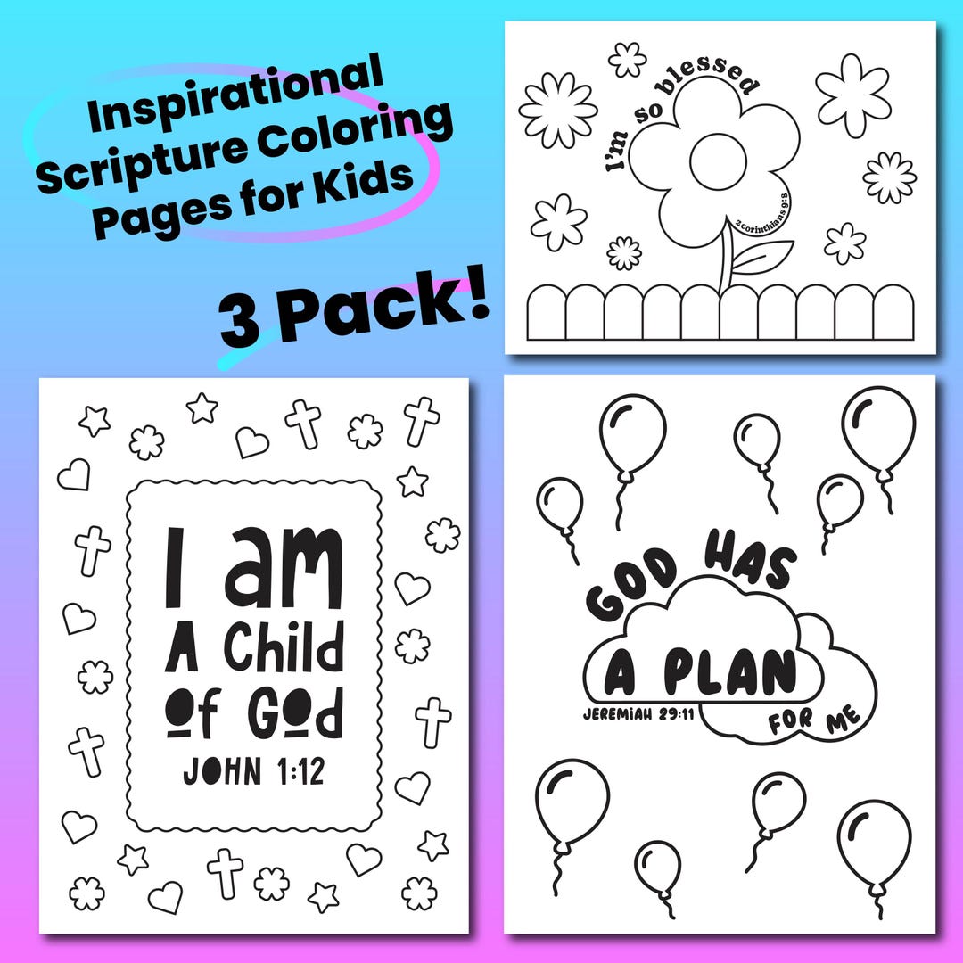 Inspirational Bible Verse Coloring Pages for Kids (3 Pack Digital File ...