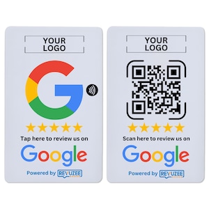 カスタム Google NFC および QR コード タップ カード - ビジネス ロゴで作成 - タップまたはスキャン - Google レビュー ページ リンクでプログラム可能