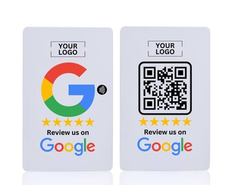 Custom Google NFC & QR Code Tap Card - Made with Your Business Logo - Tap or Scan - Pre Programmed with your Google Review Page Link