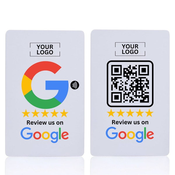 Custom Google NFC & QR Code Tap Card - Made with Your Business Logo - Tap or Scan - Pre Programmed with your Google Review Page Link