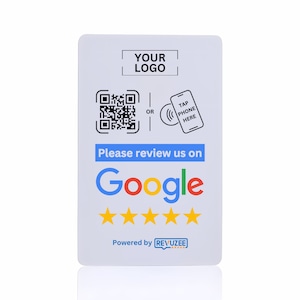 Google Review NFC & QR Code Tap Card - Made with Your Business Logo - Tap or Scan - Pre Programmed with your Custom Google Review Page Link