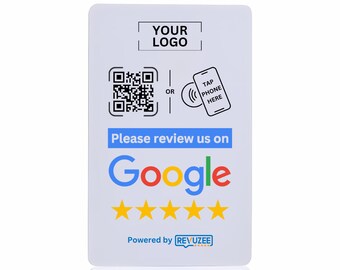 Carte Google Review NFC et code QR - Réalisée avec le logo de votre entreprise - Appuyez ou numérisez - Préprogrammée avec le lien personnalisé de votre page d'avis Google