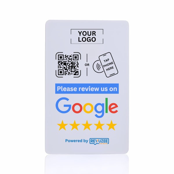 Google Review NFC & QR Code Tap Card - Made with Your Business Logo - Tap or Scan - Pre Programmed with your Custom Google Review Page Link