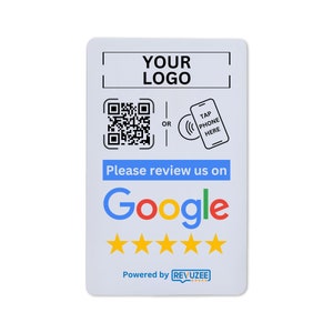 Google レビュー NFC および QR コード タップ カード - ビジネス ロゴで作成 - タップまたはスキャン - Google レビュー リンクでプログラム可能