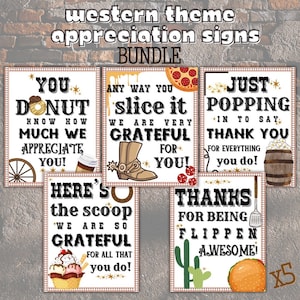 Teacher And Staff Appreciation Week Theme Food Signs, instant print, 5 Designs PTA PTO Event, Best in the West Inspired Themes Ideas