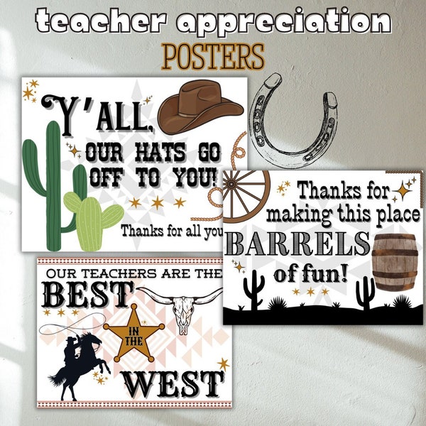 Teacher and Staff Appreciation Week Theme Poster Printable, PTA PTO School Event Decor, Western Inspired Themes Posters