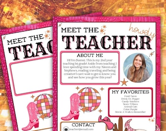 Meet The Teacher | Teacher Template | Flyer Disco Cowgirl Theme | Teacher Resource Letter | Back to School | Classroom Decor | Newsletter