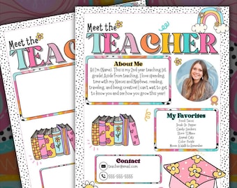 Meet The Teacher | Teacher Template | Flyer Funky Pastel Theme | Teacher Resource Letter | Back to School | Classroom Decor | Newsletter