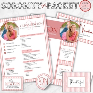 Editable Classic Sorority Resume Template, Canva Design with Photo, Sorority Recruitment Cover Letter, Rush Resume Template, Sorority Packet