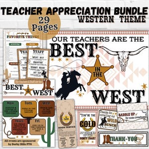 Western Theme Teacher Appreciation Week itinerary. Flyer Template for teacher appreciation. Best in the West. Teacher Appreciation Bundle