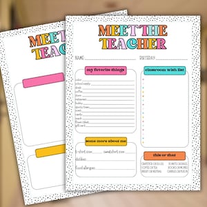Teacher Favorite Things Questionnaire | Back to School Teacher Survey | Meet the Teacher Questionnaire | All About My Teacher Printable