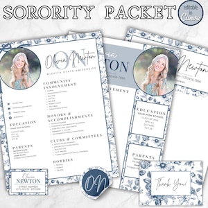 Editable Floral Sorority Resume Template, Canva Design with Photo, Sorority Recruitment Cover Letter, Rush Resume Template, Sorority Packet
