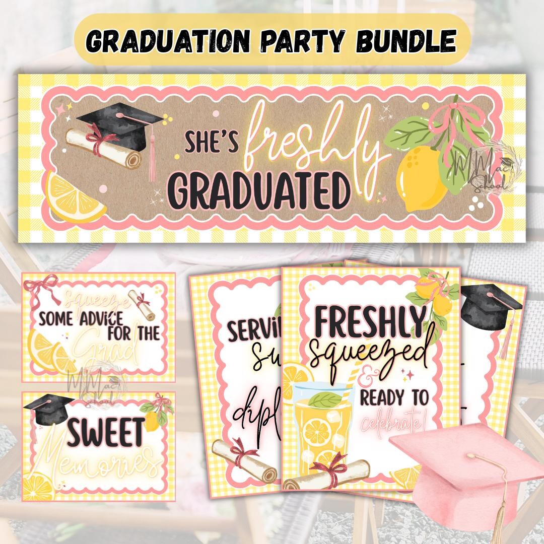 Lemon Graduation Party Banner & Table Signs Sweet Lemonade Theme Girly ...