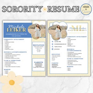 CV-mall för kvinnoförening med foto, CV och personligt brev för kvinnoförening, ginghamtryck, feminint, monogram, blågul, examen 2026, PNM CV
