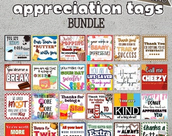 Snack and Candy treat tags for employee, teacher, nurse appreciation. 25 designs.