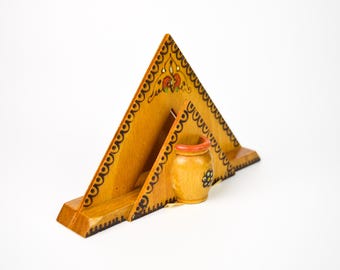 Vintage Wooden Napkin Holder, Toothpicks Place, Made in Bulgaria, Cozy Kitchen Decor