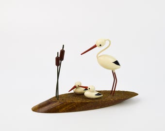 Figurine En Bois Cigogne Erzgebirge De Collection - 15 Cm, Excellent état, Neuf Avec étiquettes