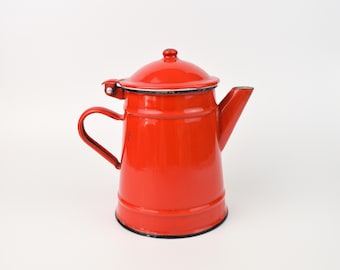 Teiera rossa vintage, bollitore retrò in acciaio smaltato, teiera da fornello, capacità 900 ml, arredamento da cucina