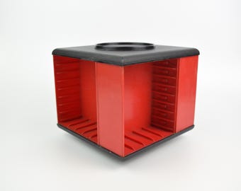 ヴィンテージ80年代カセットテープホルダー：回転式オレンジ＆ブラック