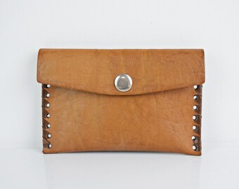 Vintage Genuine Leather Coin Wallet, Brown Purse, Simplistic Look Pouch, 1970s Style