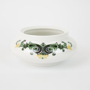 Vintage Green Open Sugar Bowl, Small Porcelain Kitchen Container, Green Ornamented Sugar Dish, Retro Elegant Kitchen Decor, Tea Party