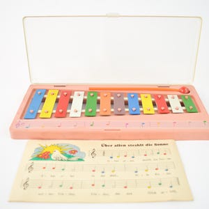 Vintage German Xylophone, Vintage Toy Musical Instrument, Plastic Kids Xylophone, Retro Kids Bell Toys, Vintage Kids Instrument, 4 Songs