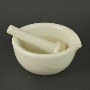 Vintage French Mortar with Pestle, Pharmacy Porcelain Mortar, Herbs Mortar, Cooking Utensils, Kitchen decor, Gift for Her, Medicine bowl