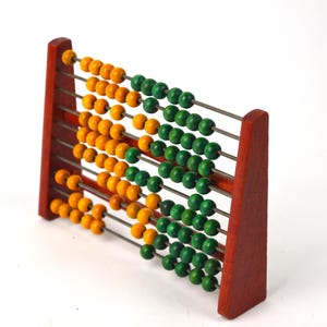 Vintage Wooden Red Abacus with Yellow and Green Beads, Old School Toys and Tools, School Abacus, Retro Accounting Tool, Rustic Home Decor