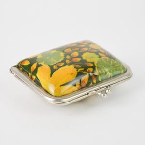 porte-monnaie vintage, portefeuille pour femme, pochette motif floral, porte-monnaie jaune chic, cadeau Art nouveau pour elle, cadeau original fabriqué dans les années 70