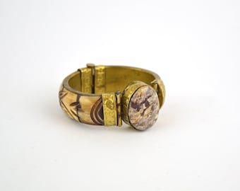 Pulsera de hueso vintage con latón, brazalete de hueso retro, decoración del hogar