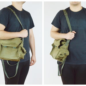 Vintage Canvas Bag for Gas Mask - Vintage Military Bag - Vintage Green Shoulder Bag - Vintage Messenger Bag, Gift for him, Vintage Haversack, Crossbody Bag