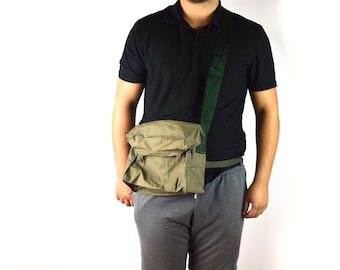 Retro Military Canvas Bag, Green Shoulder Handbag, Khaki Backpack, Vintage Haversack