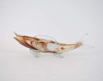 Vintage Murano Style Art Glass Fish Figurine, Hand Blown Sculpture Decor, Elegant Marine Collectible