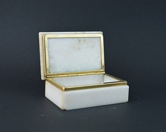 Vintage Marble Jewelry Box - Small Box - Marble Box with Lid and Brass - White Marble - Jewelry Storage - Home Decor - Original Gift for Her