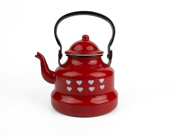 Teiera rossa vintage, bollitore retrò in acciaio smaltato, teiera da fornello, capacità 700 ml, arredamento da cucina