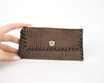 Portfel ze skóry vintage, brązowy skórzany portfel, saszetka na monety, ręcznie robiony portfel składany w stylu boho