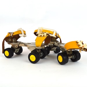 Vintage GDR Skates, Yellow Adjustable Roller Skates, Original Germina Skates, Made in Germany, Metal and Leather Roller Skates, EU 35