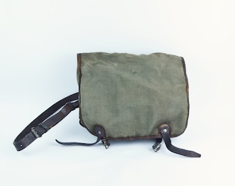 Vintage schoudertas - canvas tas met leren riemen - origineel cadeau - vintage canvas tas - tas voor student - vintage messenger bag