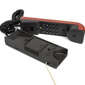 Vintage 1980s Dark Red Telephone, Trimline Push Button, Curved Corded Desk Phone, Office Decor