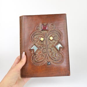 Vintage Brown Ornate Leather Portfolio, Handcrafted Folder, Rustic Leather Document Case, Old Documents Folder, Genuine Leather Folder