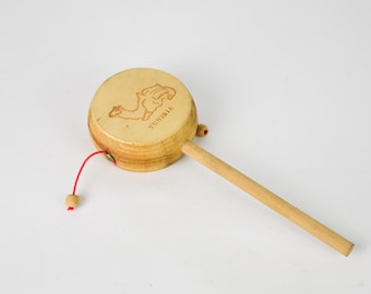 Vintage Rattle Drum, Tribal Spin Drum, Instrument Noise Maker, Made in Tunisia, Child Toy