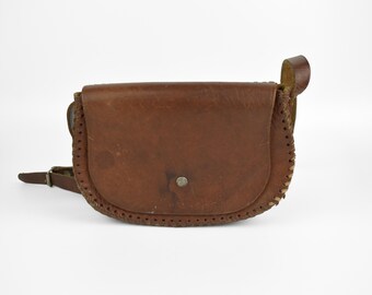 Vintage leren schoudertas, retro donkerbruine schoudertas, handtas