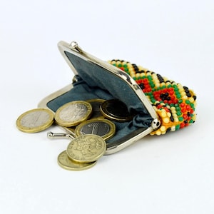 Porte-monnaie vintage avec perles - Pochette rétro en textile - Pochette vintage avec perles - Porte-monnaie rétro avec perles - Petit porte-monnaie vintage