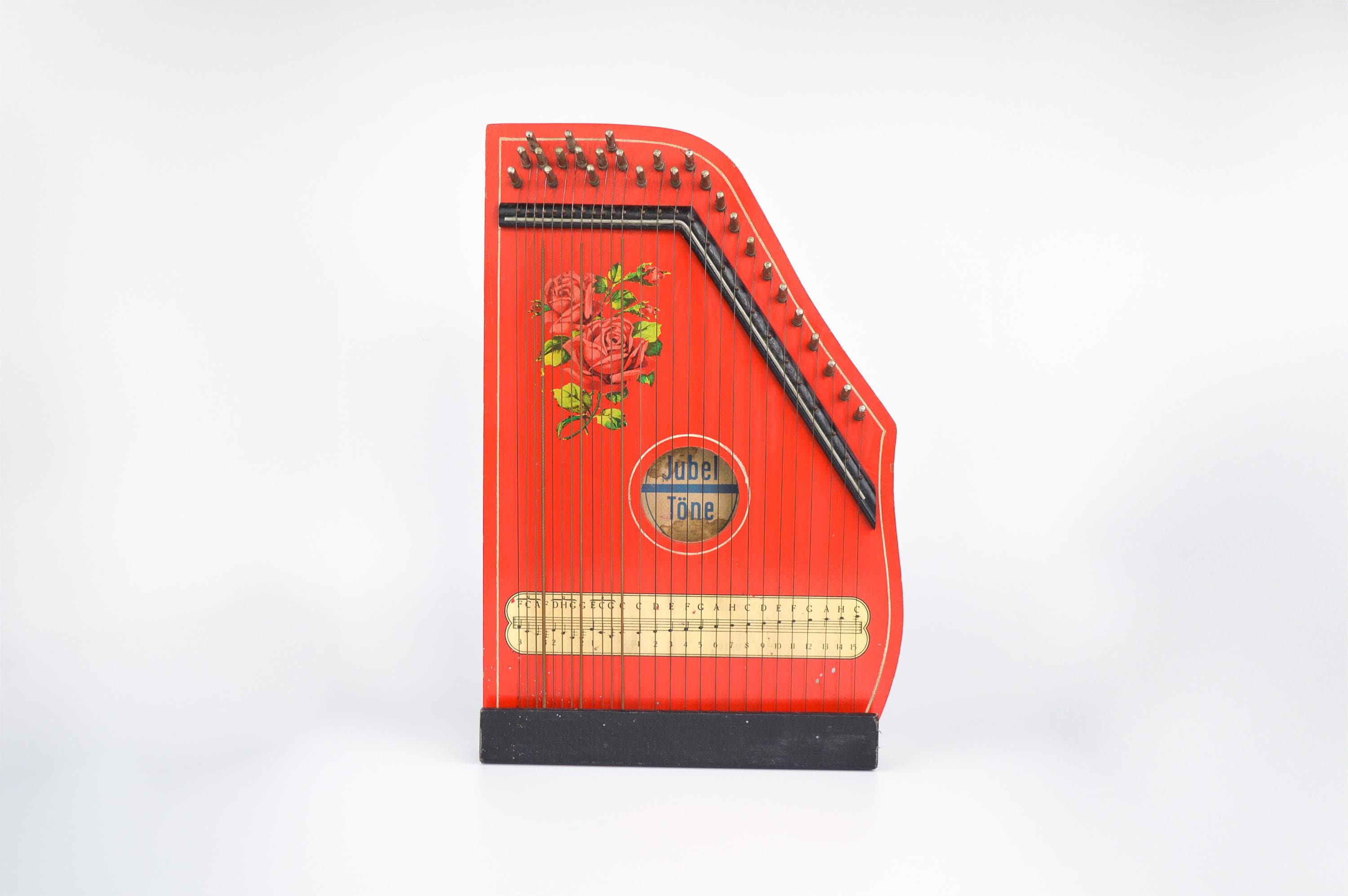 Vintage Jubel Tone Zither, Retro German Harp, Red Lyre, 27-string